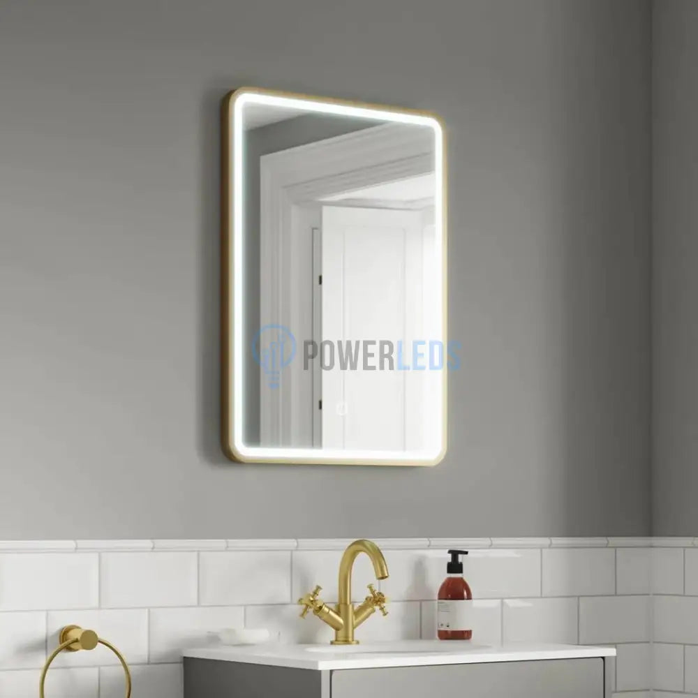 Oglinda Led 50X70Cm Rama Aurie Cu Dezaburire Si Touch J35Cp Mirror