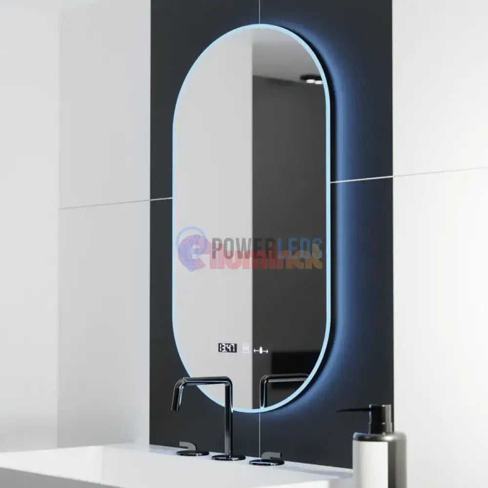 Oglinda LED 50x80cm Ovala Senzor 3 Lumini Ceas Dezaburire si Touch FRAMELESS / 50X80CM LED MIRROR