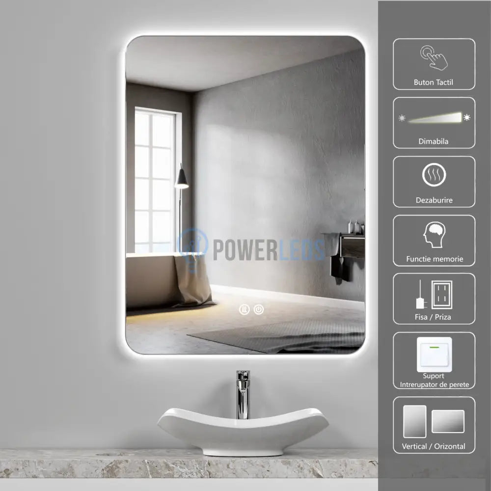 Oglinda Led 60X80Cm 3 Lumini Dezaburire Si Touch Od031 Mirror