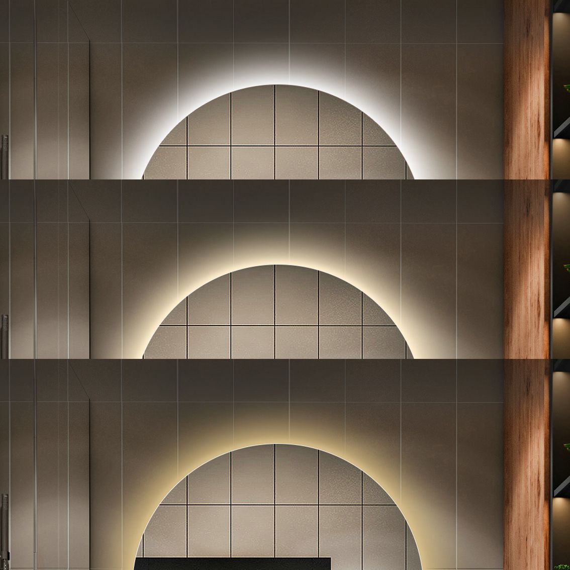 Oglinda LED Rotunda 70cm Functie Dezaburire, Touch, Doua Lumini si Ceas J170