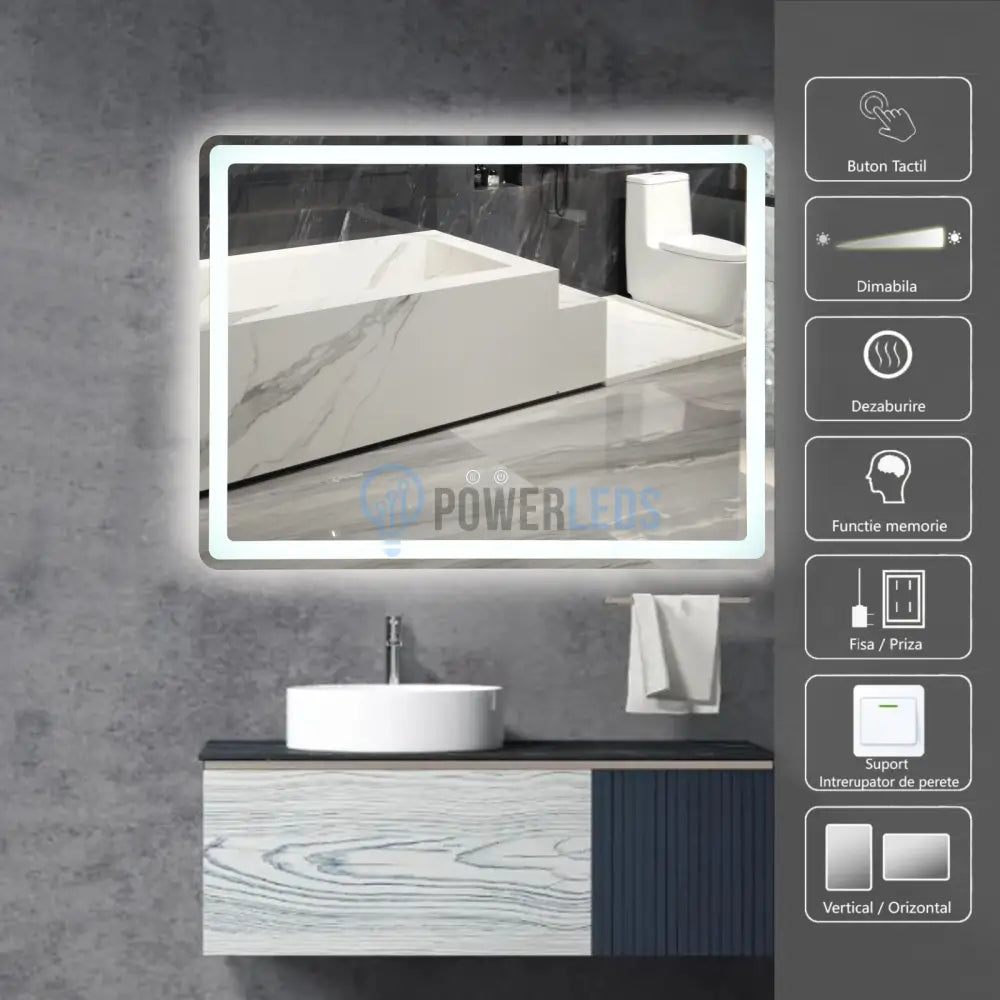 Oglinda Led 80X60Cm 3 Lumini Dezaburire Si Touch Od037Y Mirror