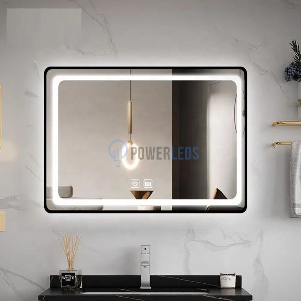 Oglinda Led 80X60Cm Cu Rama Neagra Functie Dezaburire Si Touch J11 Mirror