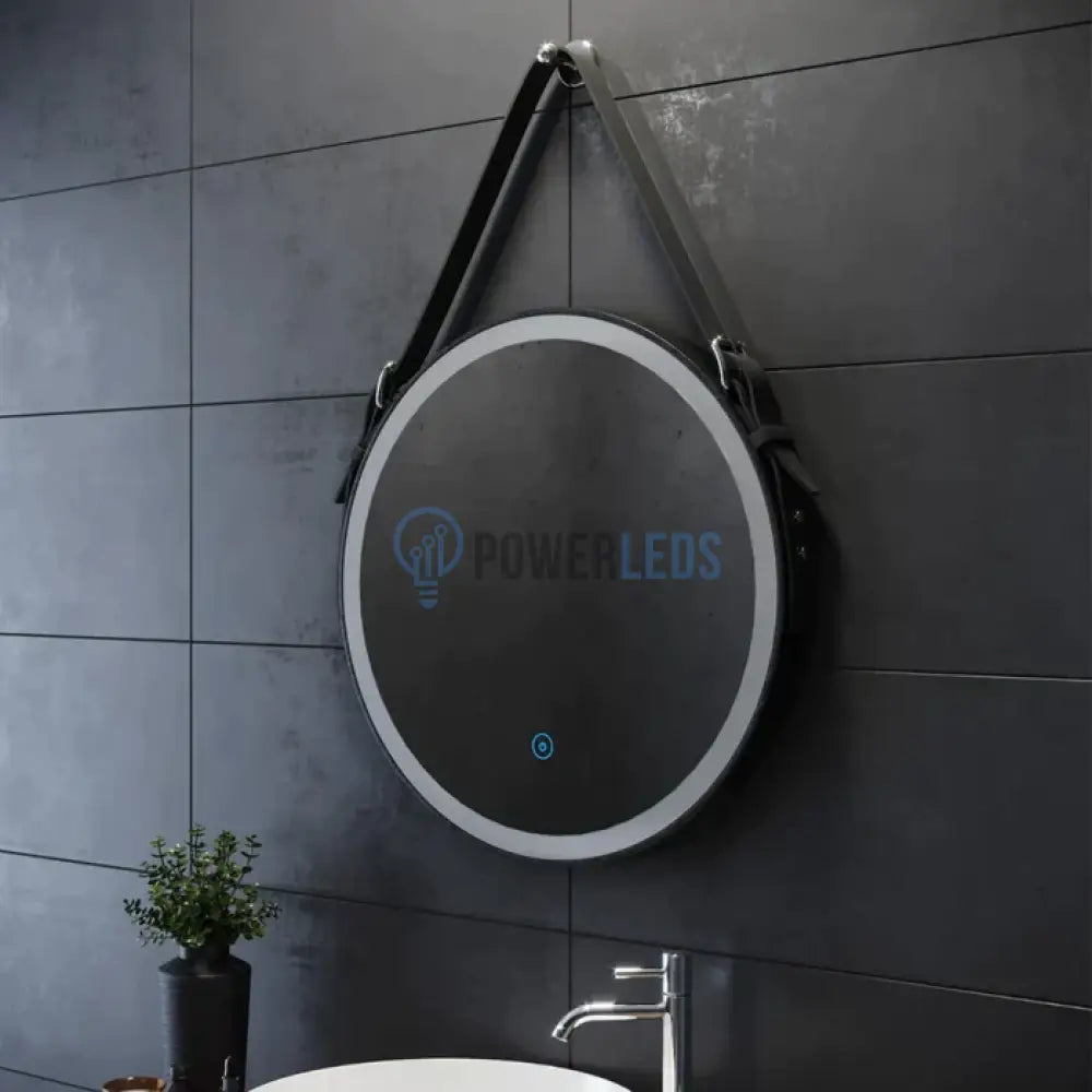Oglinda Led Baie 60Cm Fog Black Piele + Aluminiu Senzor Miscare Temperatura Ceas Si Dezaburire