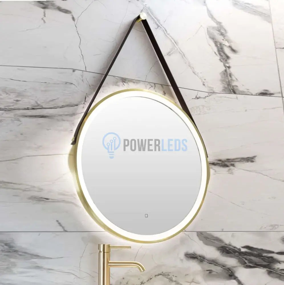 Oglinda Led Baie 60Cm Fog Gold Piele + Aluminiu Senzor Miscare Temperatura Ceas Si Dezaburire Mirror
