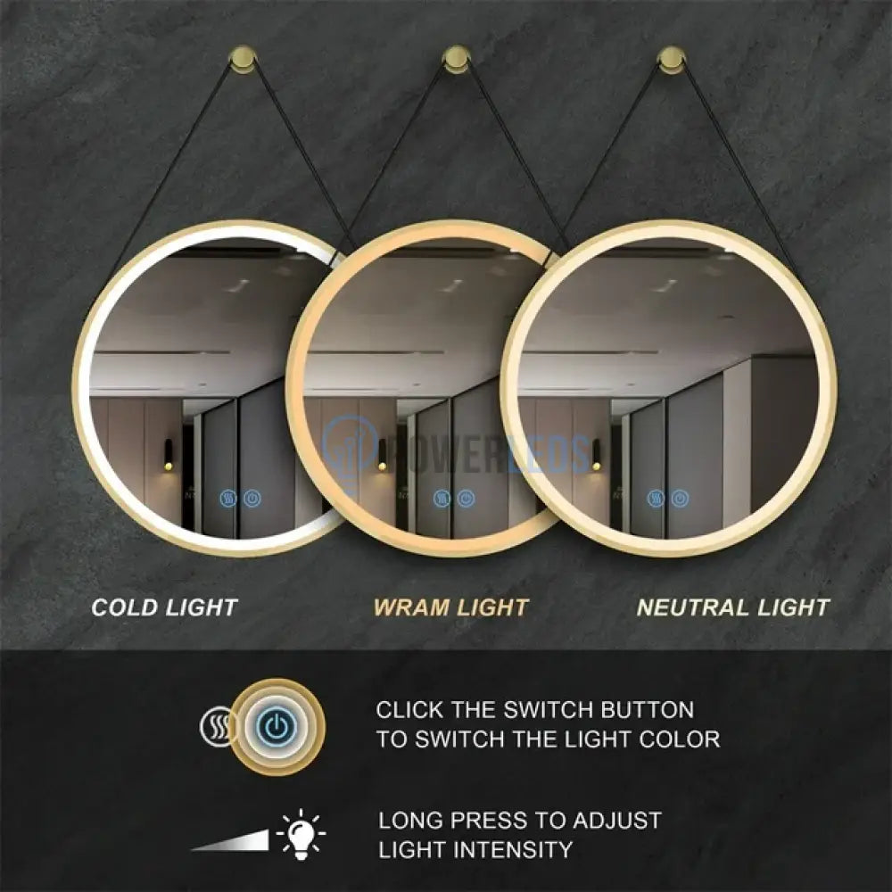 Oglinda Led Baie 60Cm Fog Gold Piele + Aluminiu Senzor Miscare Temperatura Ceas Si Dezaburire Mirror
