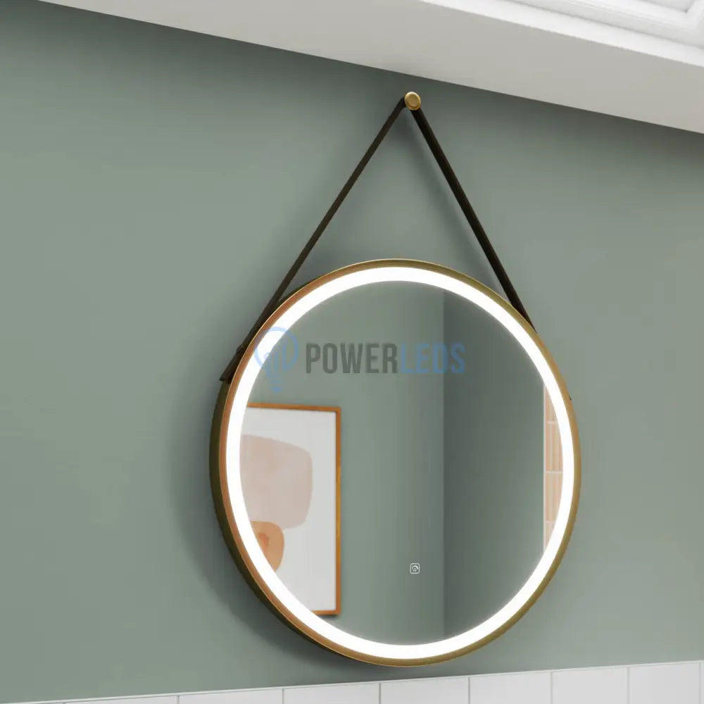 Oglinda Led Baie 60Cm Fog Gold Piele + Aluminiu Senzor Miscare Temperatura Ceas Si Dezaburire Mirror