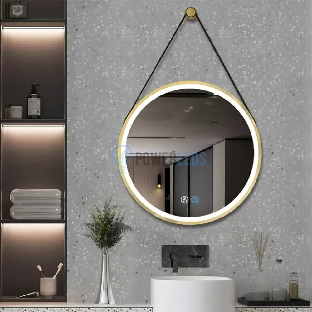 Oglinda Led Baie 60Cm Fog Gold Piele + Aluminiu Senzor Miscare Temperatura Ceas Si Dezaburire Mirror