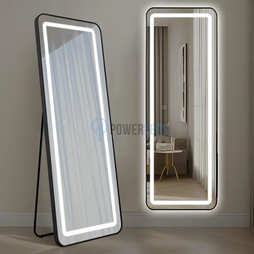 Oglinda Led Cu Touch 50X160Cm Floor Standing Black Square Angles Mirror