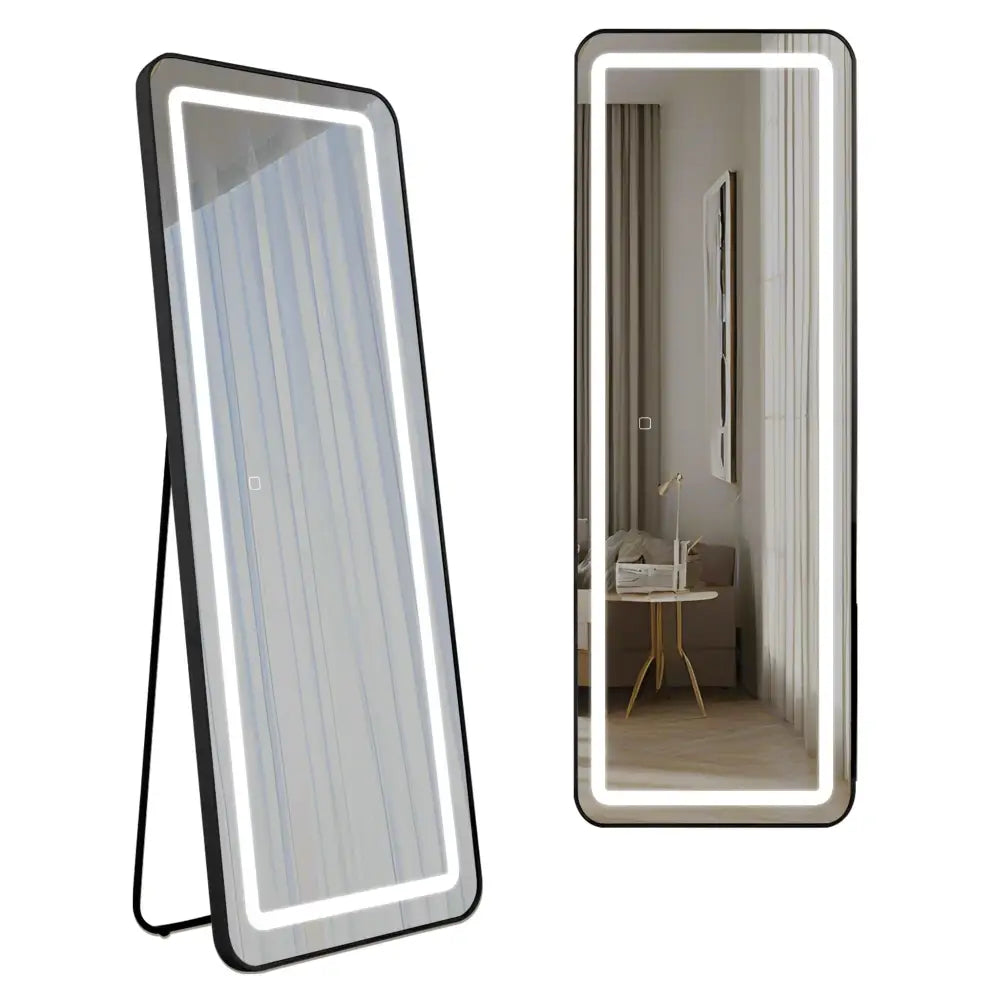 Oglinda Led Cu Touch 50X160Cm Floor Standing Black Square Angles Mirror