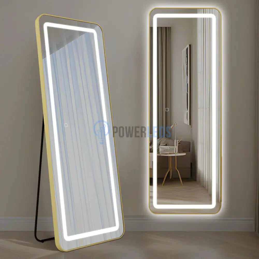 Oglinda Led Cu Touch 50X160Cm Floor Standing Gold Obtuse Angles Mirror