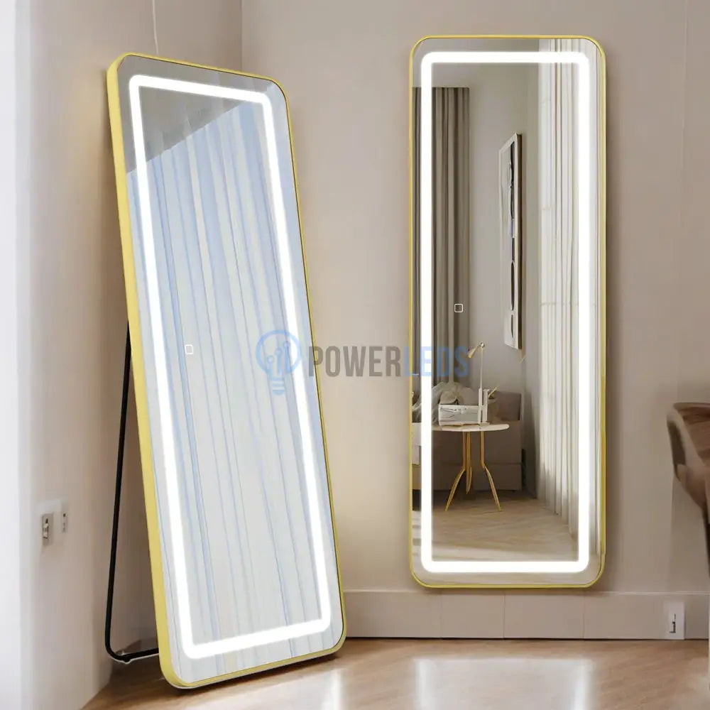 Oglinda Led Cu Touch 50X160Cm Floor Standing Gold Obtuse Angles Mirror