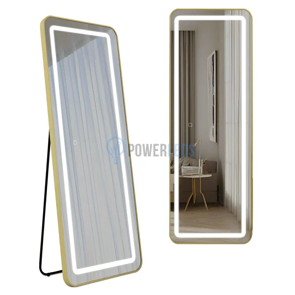 Oglinda Led Cu Touch 50X160Cm Floor Standing Gold Obtuse Angles Mirror