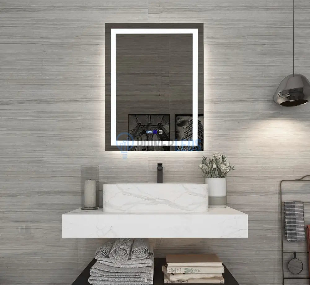 Oglinda Led Dreptunghiulara Cu Ceas 60X80Cm Functie Dezaburire Si Touch J09 Mirror