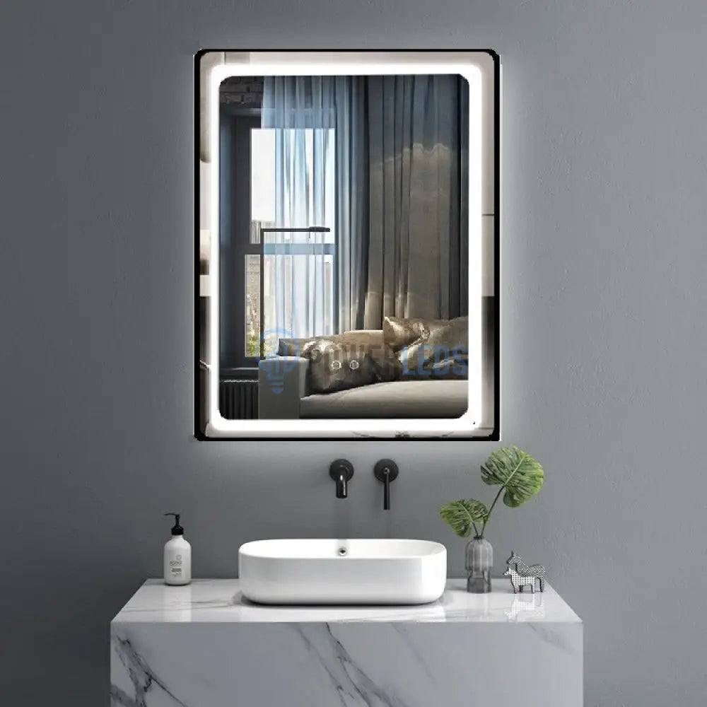 Oglinda Led Dreptunghiulara Cu Rama Neagra 60X80Cm Functie Dezaburire Si Touch J24 Mirror