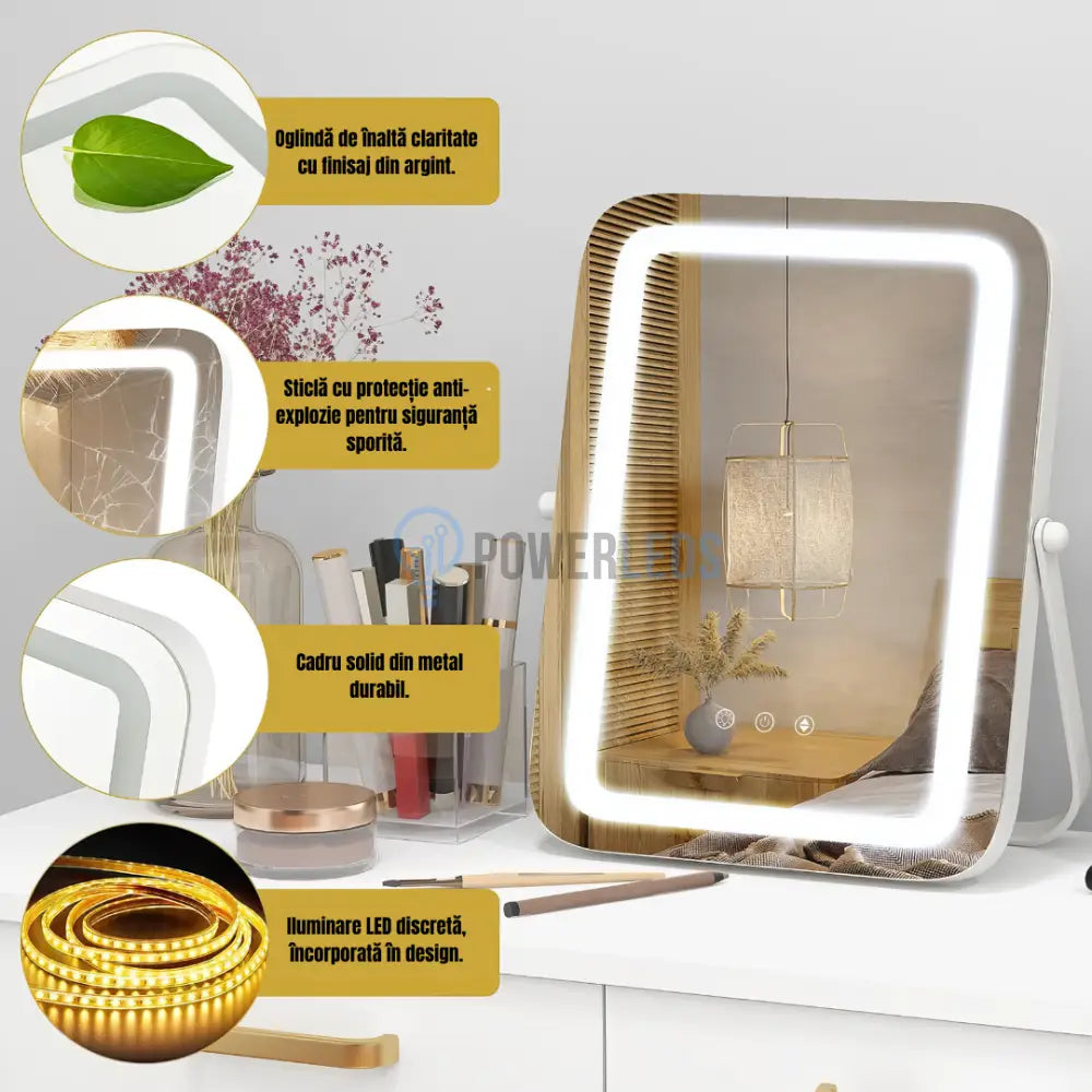 Oglinda LED MAKE-UP Golden Beauty 46cm, 3 Lumini Control Prin Gesturi (Copy) powerleds.ro