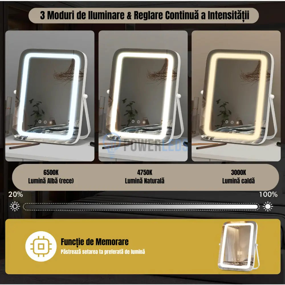 Oglinda LED MAKE-UP Golden Beauty 46cm, 3 Lumini Control Prin Gesturi (Copy) powerleds.ro