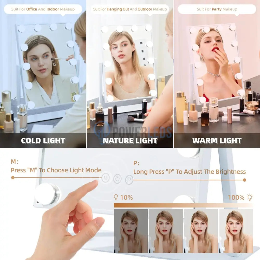 Oglinda Led Makeup Hollywood Star 46Cm 3 Lumini Mirror