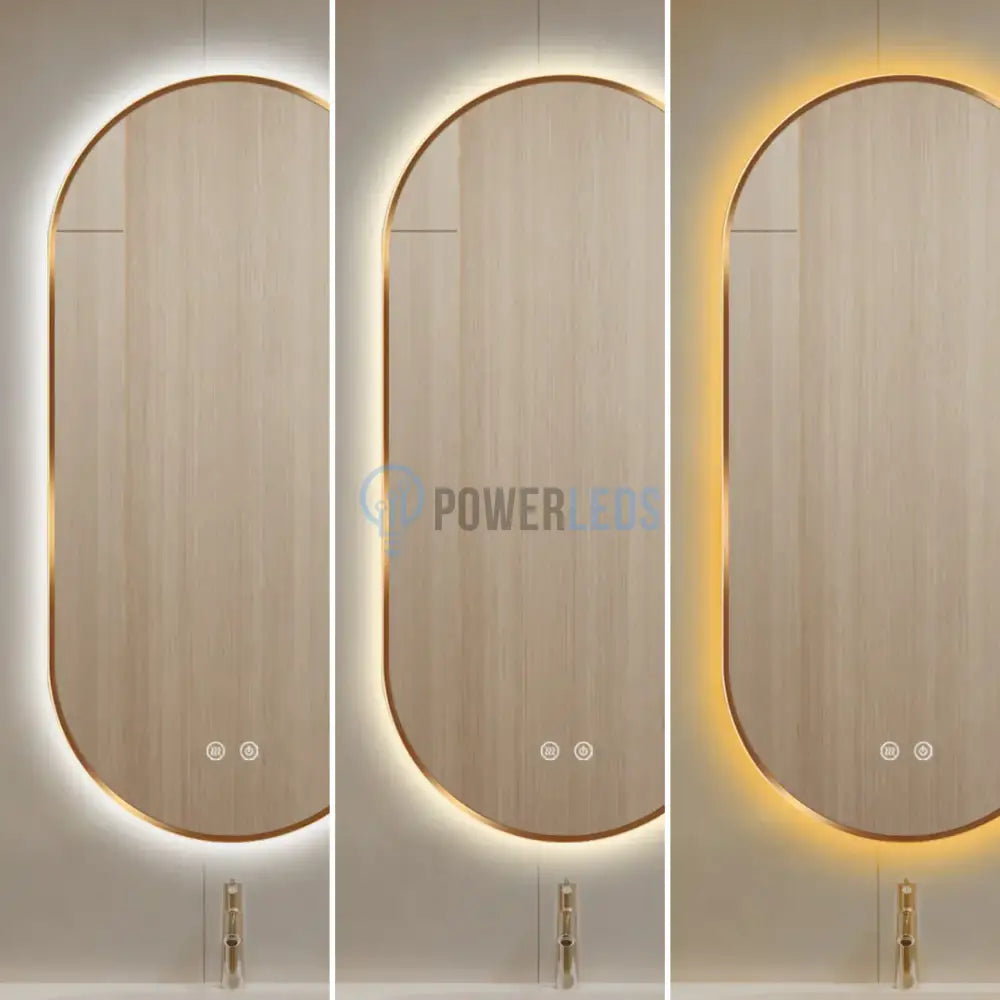 Oglinda LED Ovala 50x100cm Rama Aurie, Dezaburire si 3 Lumini J179 powerleds.ro