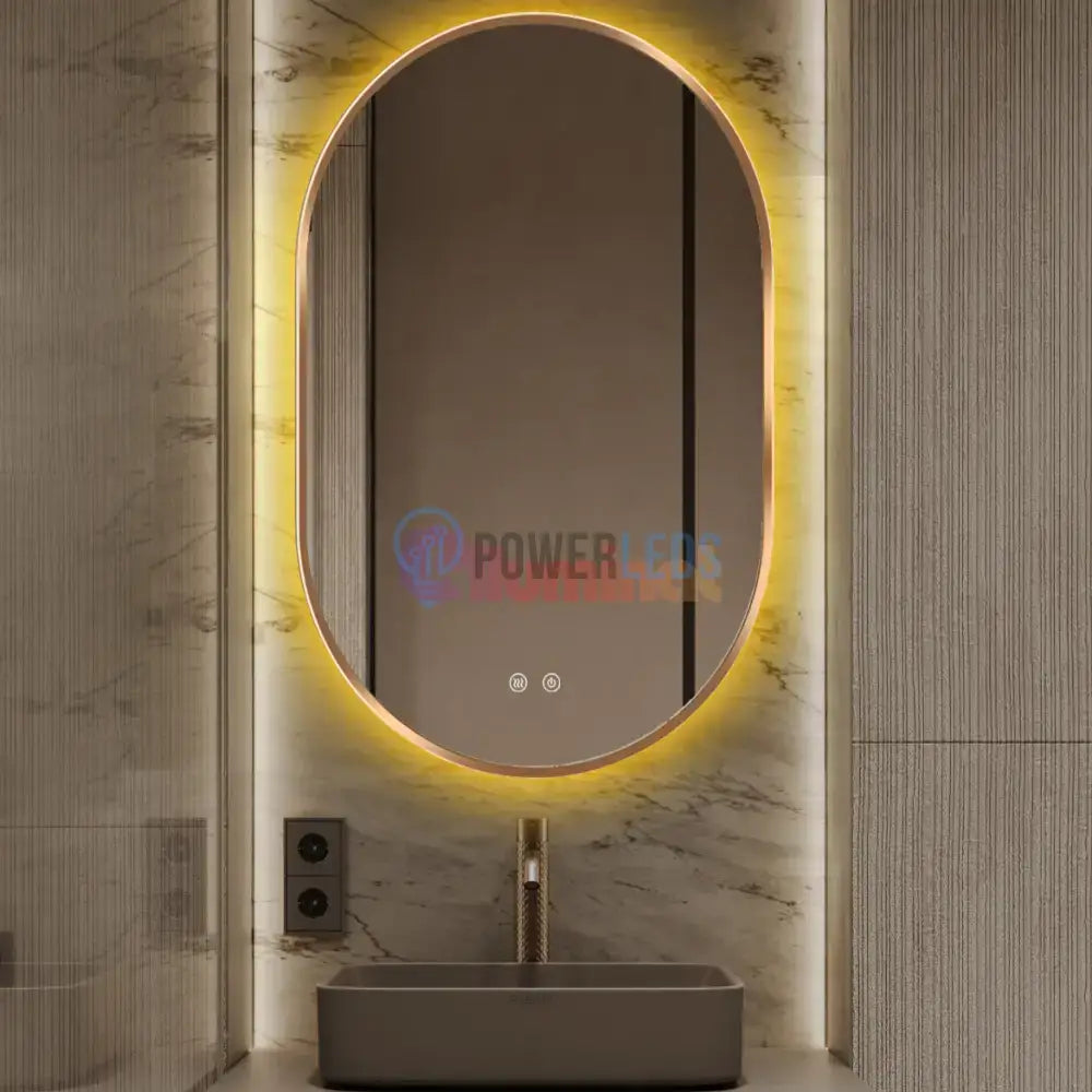 Oglinda LED si TOUCH Ovala 50x80cm Functie Dezaburire GOLD powerleds.ro