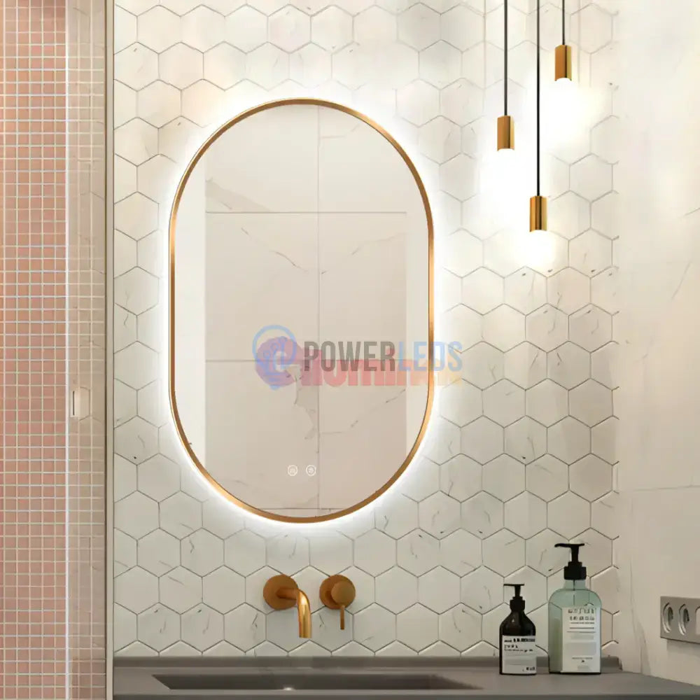 Oglinda LED si TOUCH Ovala 50x80cm Functie Dezaburire GOLD powerleds.ro