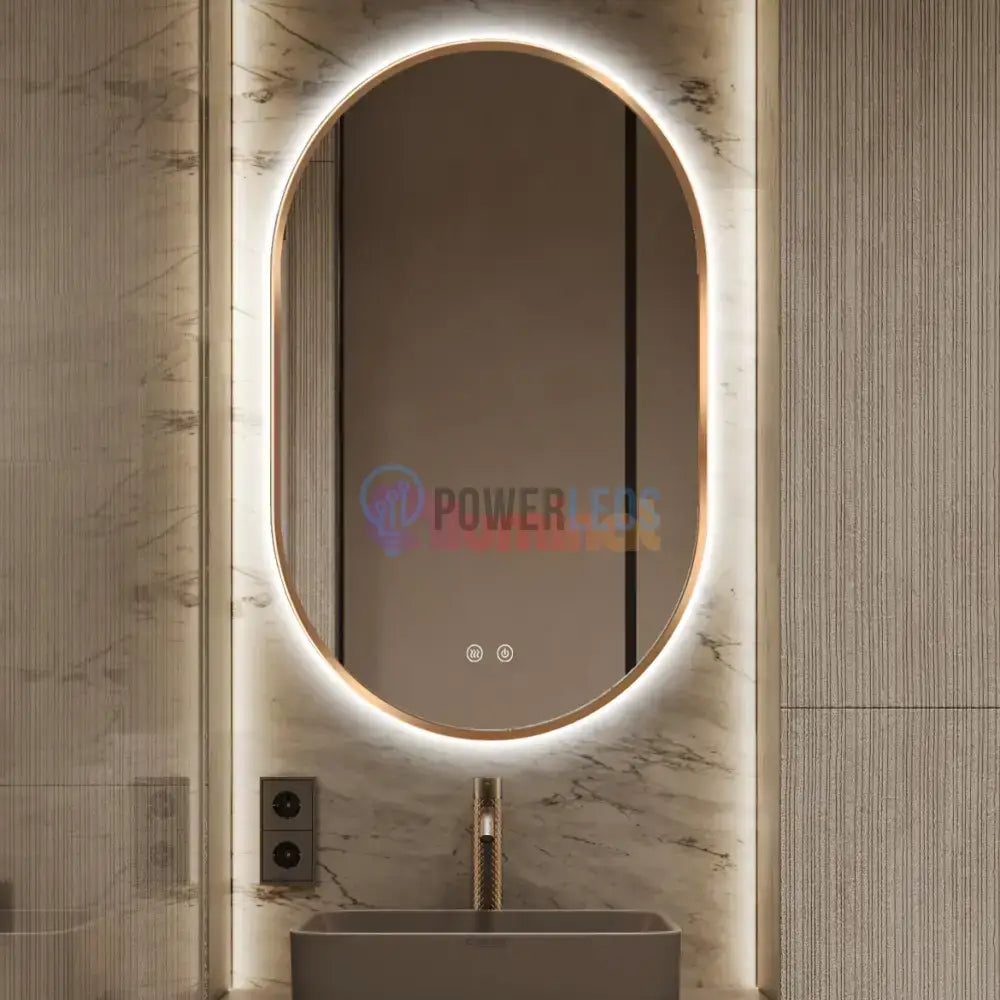 Oglinda LED si TOUCH Ovala 50x80cm Functie Dezaburire GOLD powerleds.ro