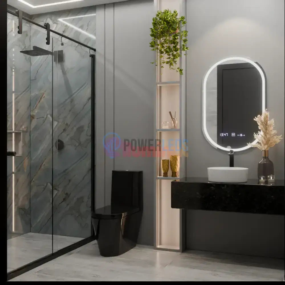 Oglinda LED Ovala 50x80cm Senzor 3 Lumini Ceas Dezaburire si Touch FRAMELESS / 50X80CM LED MIRROR