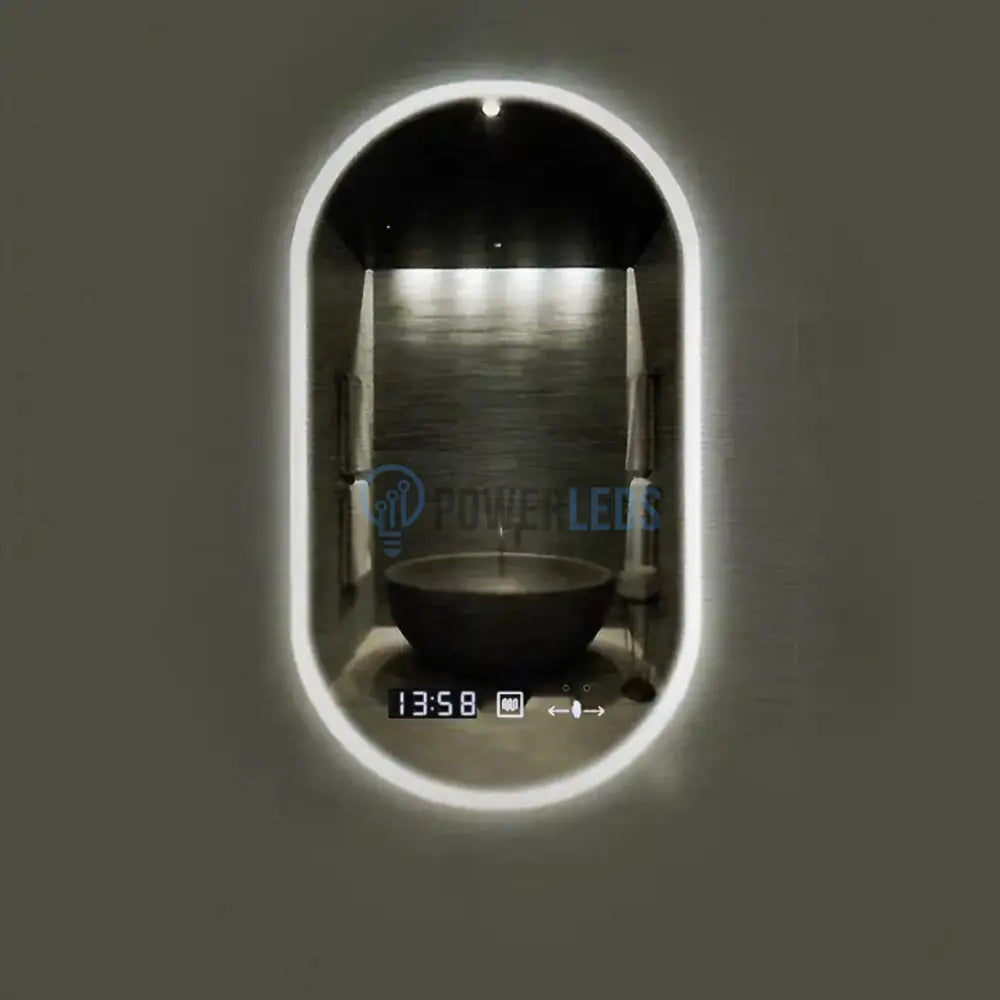 Oglinda Led Ovala 50X80Cm Senzor 3 Lumini Dezaburire Si Ceas D045 Mirror