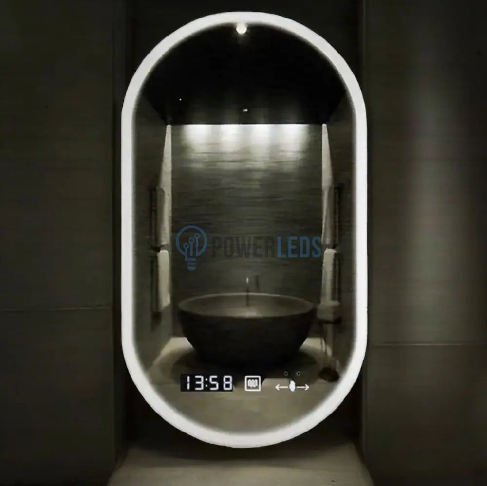 Oglinda Led Ovala 50X80Cm Senzor 3 Lumini Dezaburire Si Ceas D045 Mirror