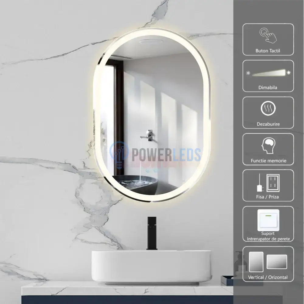 Oglinda Led Ovala 60X90Cm 3 Lumini Dezaburire Si Touch Od061 Mirror