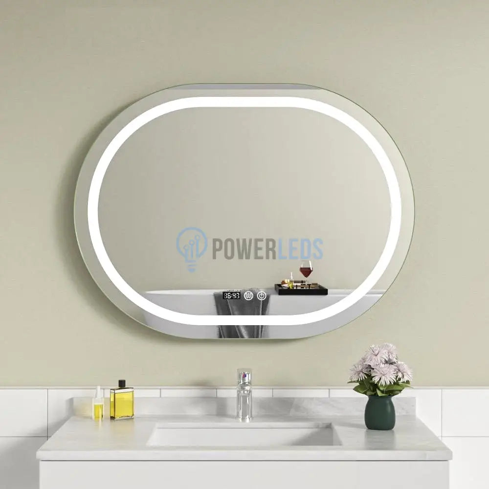 Oglinda LED Ovala 80x60cm Senzor Dezaburire 3 Lumini Temperatura si Ceas W16 FRAMELESS / 50X80CM LED MIRROR