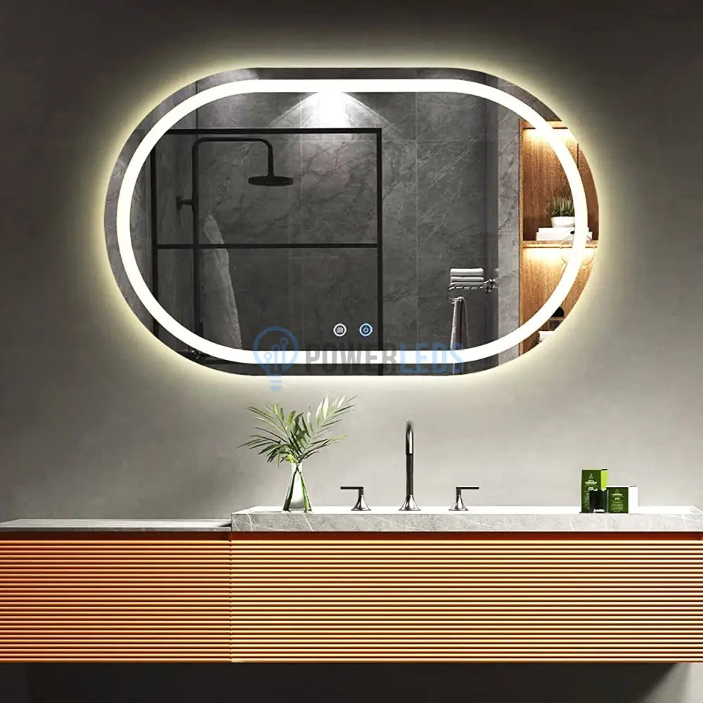 Oglinda LED Ovala 80x60cm Senzor Dezaburire 3 Lumini Temperatura si Ceas W16 FRAMELESS / 50X80CM LED MIRROR