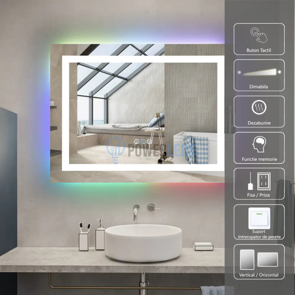 Oglinda Led Rgb 80X60Cm 3 Lumini Dezaburire Si Touch Od014-Rgb Mirror