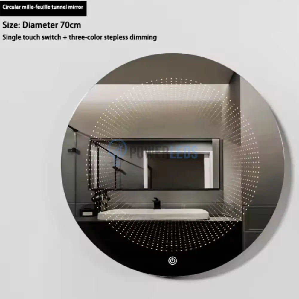 Oglinda Led Rotunda 3D Effect 70Cm 3 Lumini Si Touch Od019X Mirror