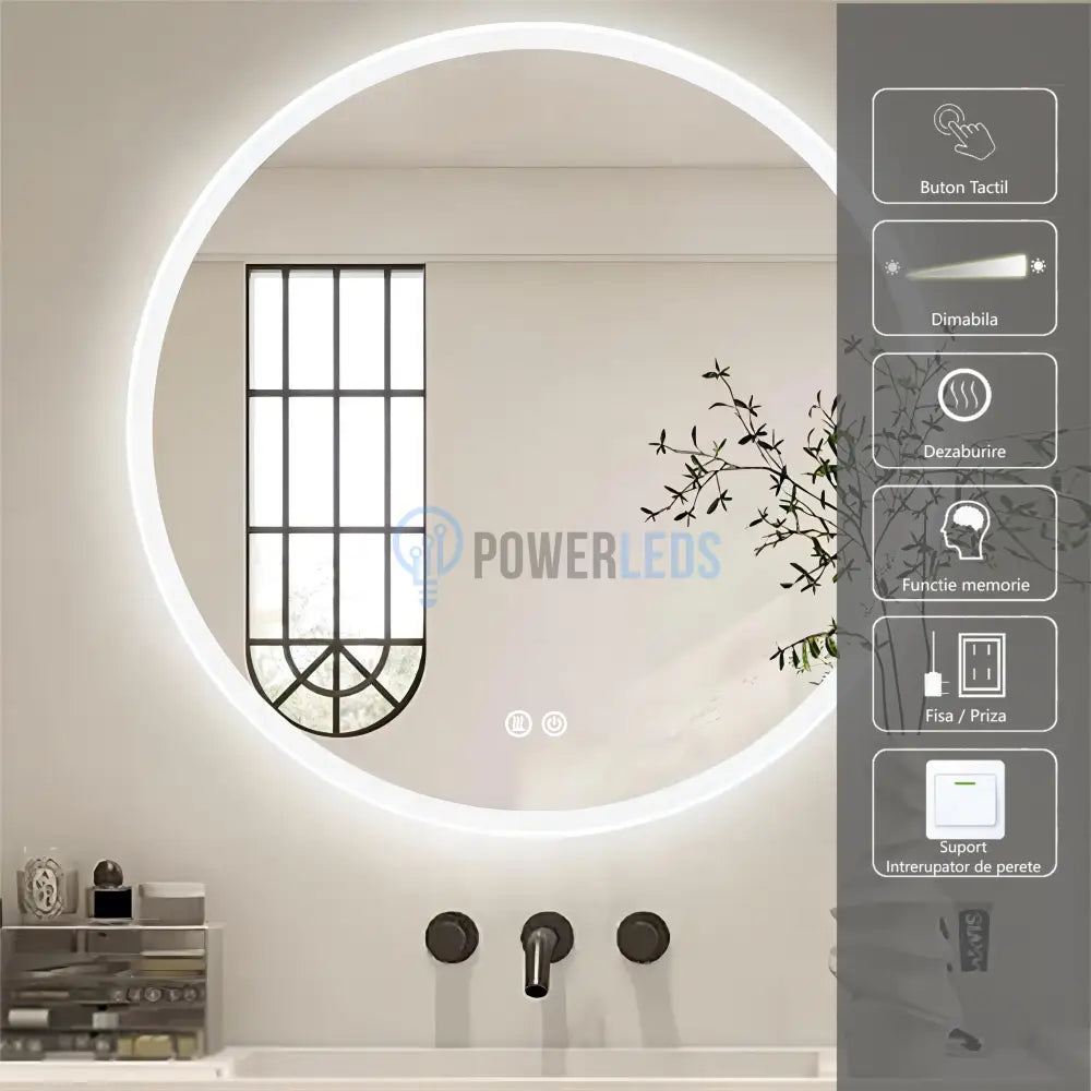 Oglinda Led Rotunda 60Cm 3 Lumini Dezaburire Si Touch Od012 Mirror