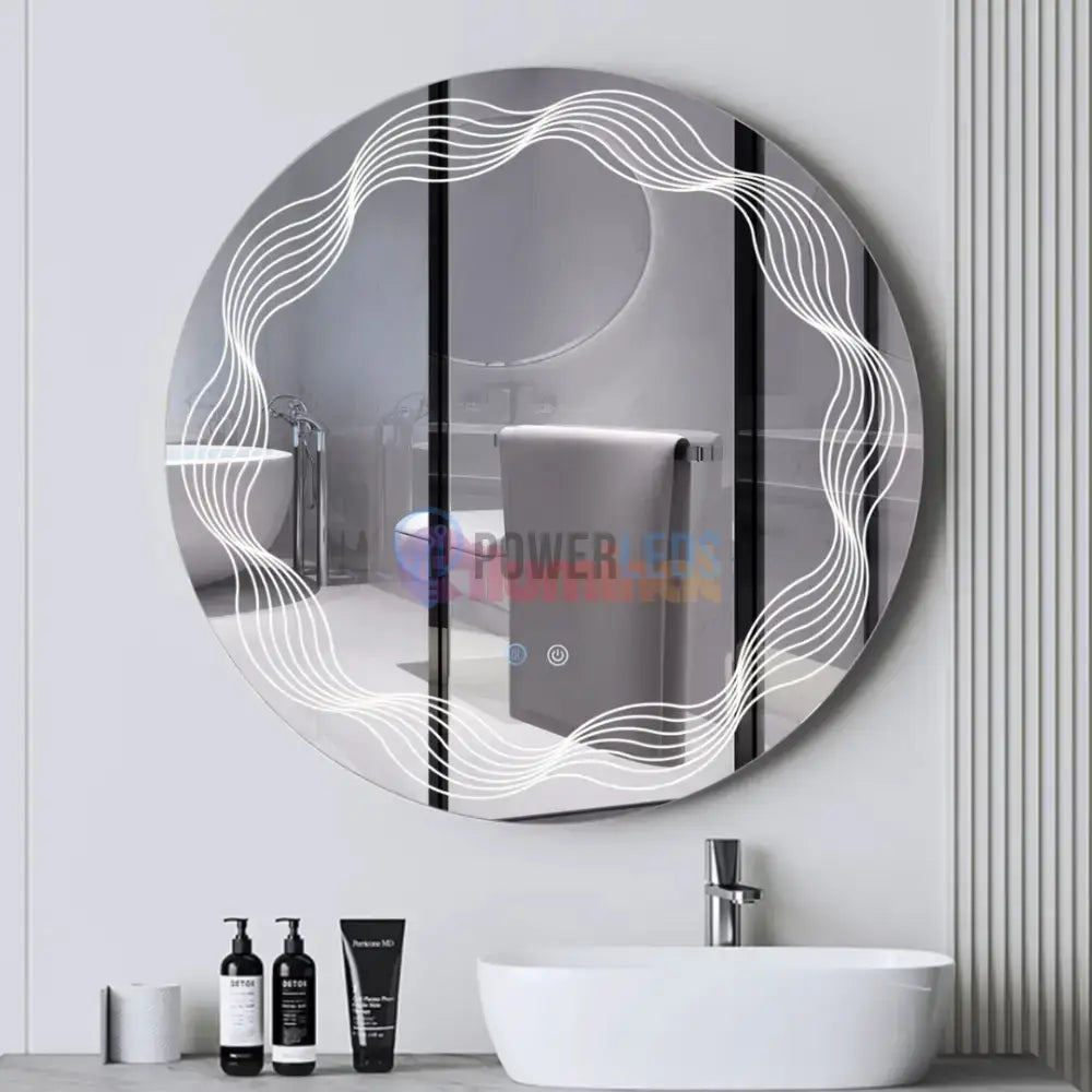 Oglinda LED Rotunda 60cm, 3 Lumini, Dezaburire si Touch E26S powerleds.ro