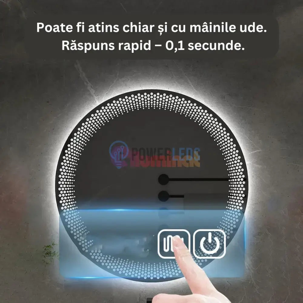 Oglinda LED Rotunda 60cm, 3 Lumini, Dezaburire si Touch E47S powerleds.ro