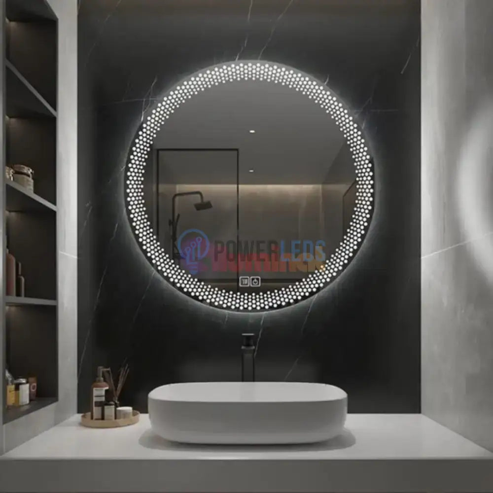 Oglinda LED Rotunda 60cm, 3 Lumini, Dezaburire si Touch E47S powerleds.ro