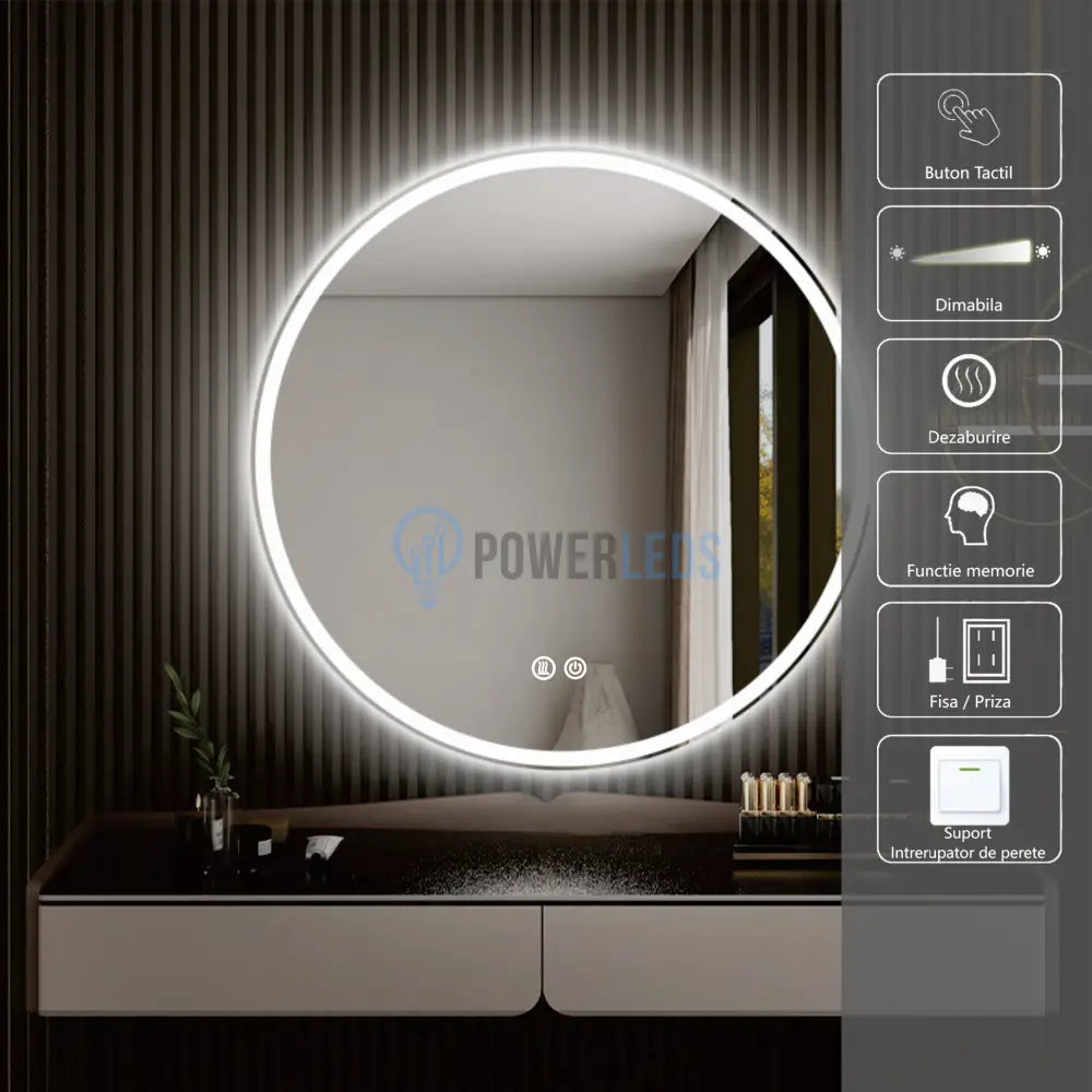 Oglinda Led Rotunda 60Cm Functie Dezaburire Si Touch J12 Mirror