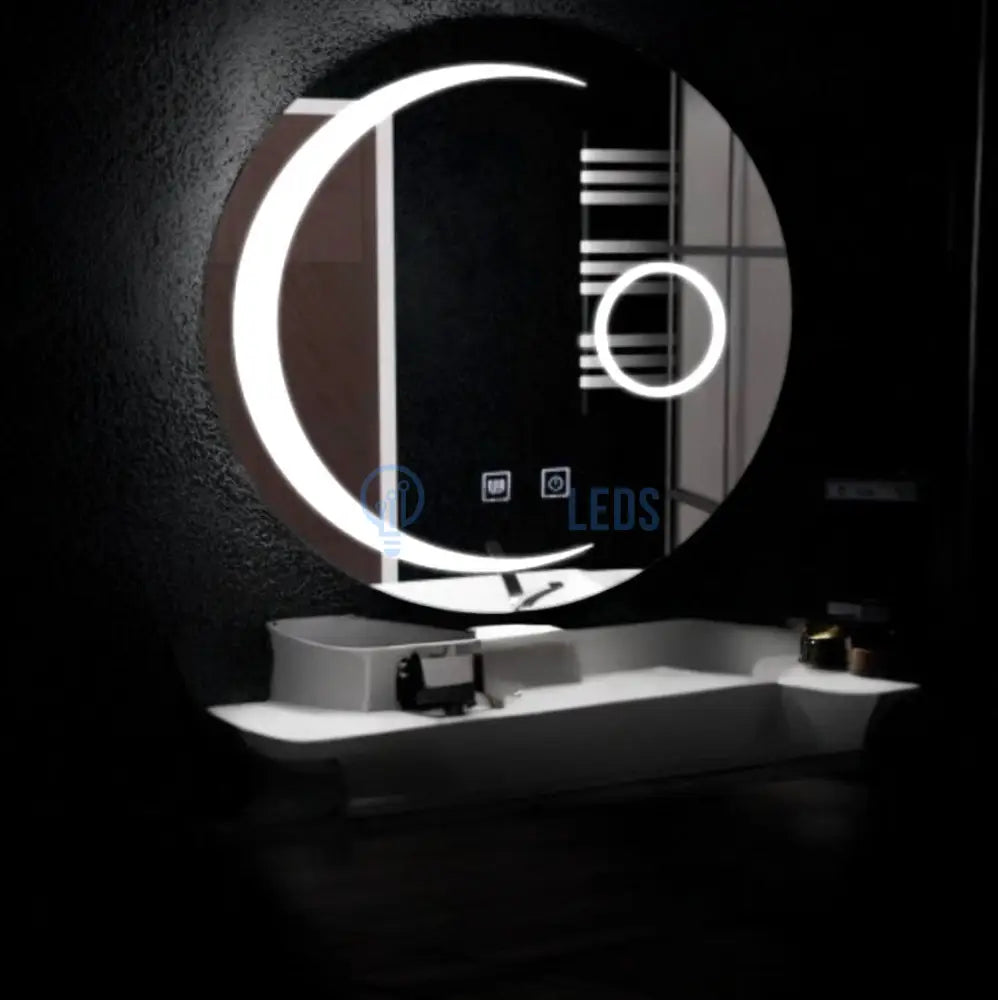 Oglinda Led Rotunda 60Cm Functie Dezaburire Si Touch Cu Lupa Semiluna Mirror