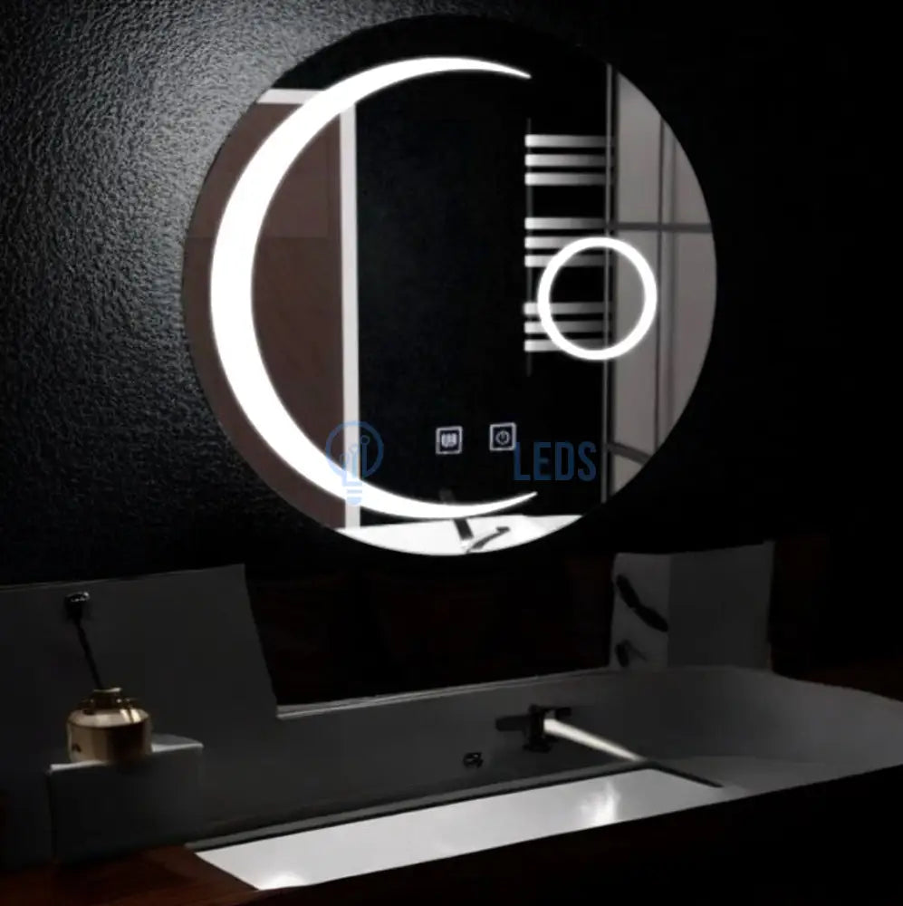 Oglinda Led Rotunda 60Cm Functie Dezaburire Si Touch Cu Lupa Semiluna Mirror