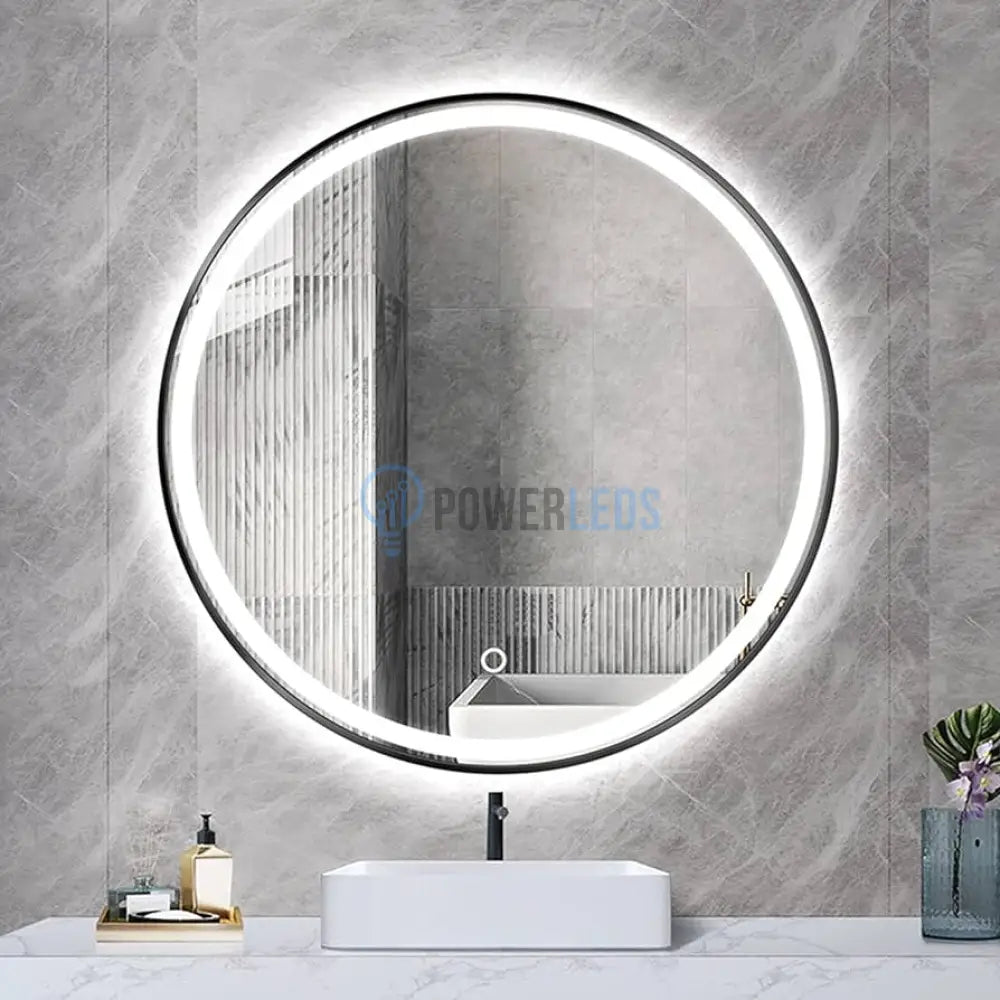 Oglinda Led Rotunda 60Cm Rama Neagra Dezaburire Si Touch C1176Bks Mirror