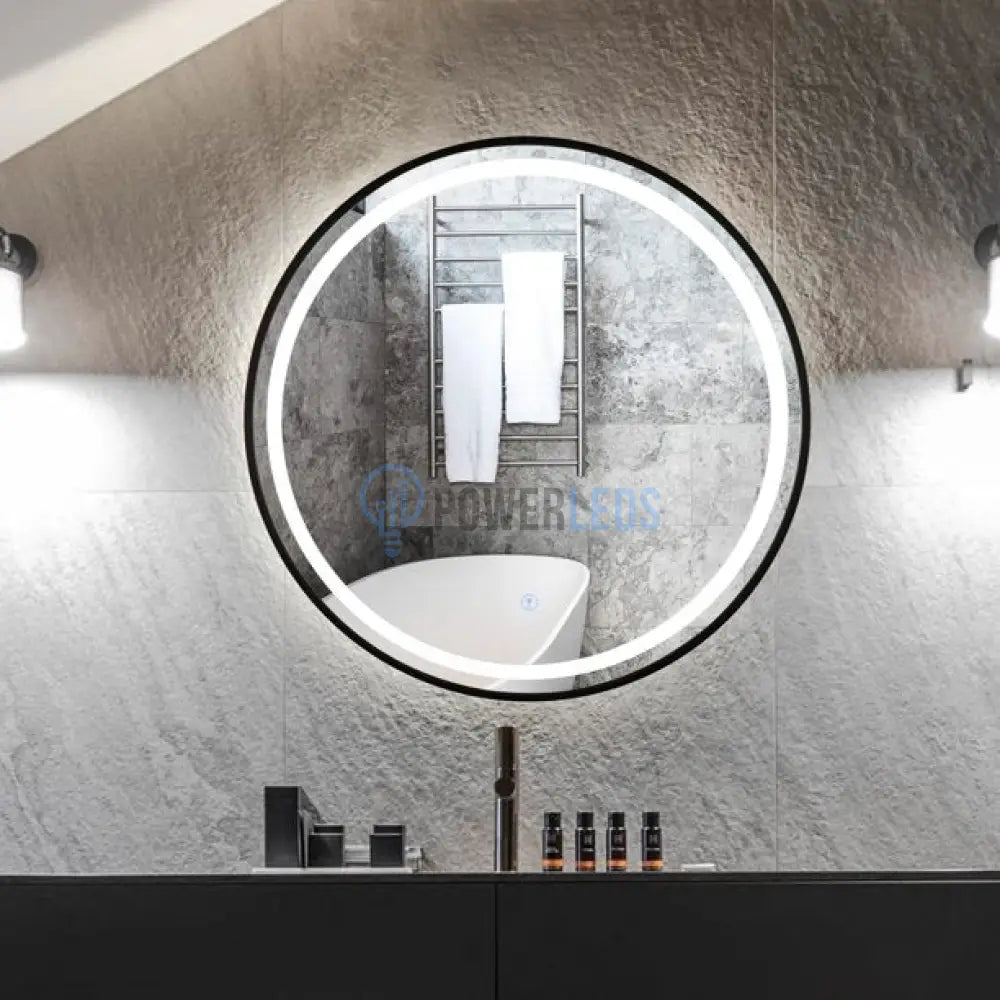 Oglinda Led Rotunda 60Cm Rama Neagra Dezaburire Si Touch C1176Bks Mirror