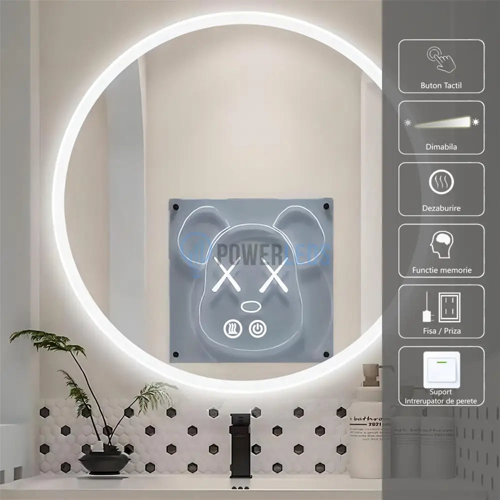 Oglinda Led Rotunda 70Cm 3 Lumini Dezaburire Si Touch Od013 Mirror