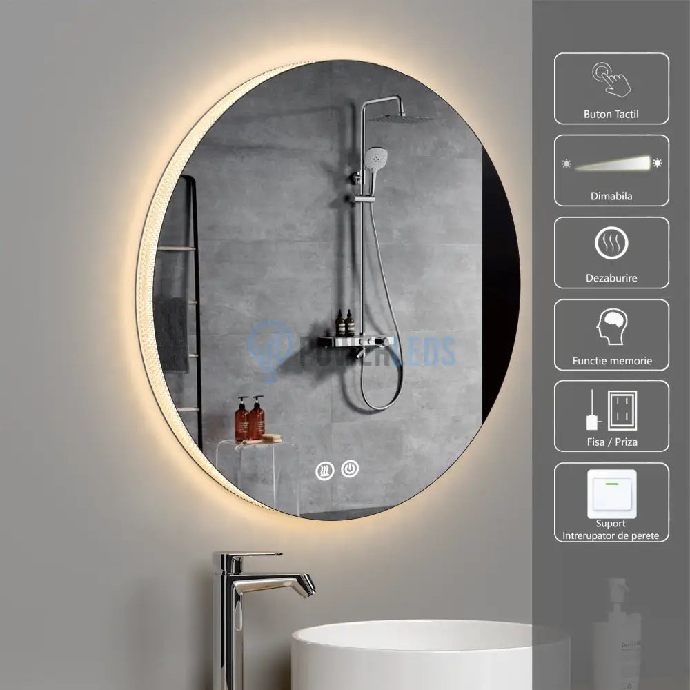 Oglinda Led Rotunda 70Cm 3 Lumini Dezaburire Si Touch Od025 Mirror