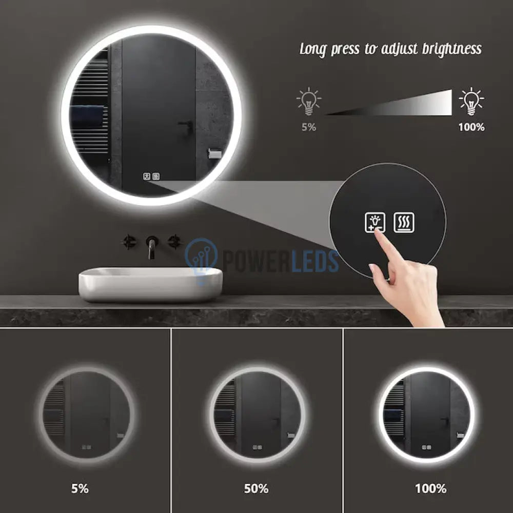 Oglinda LED Rotunda 70cm Functie Dezaburire si Touch powerleds.ro