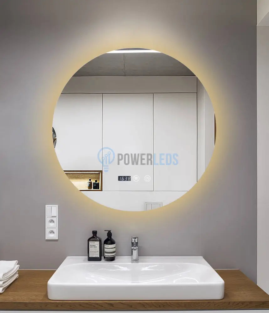 Oglinda Led Rotunda 70Cm Functie Dezaburire Touch Doua Lumini Si Ceas J170 Mirror