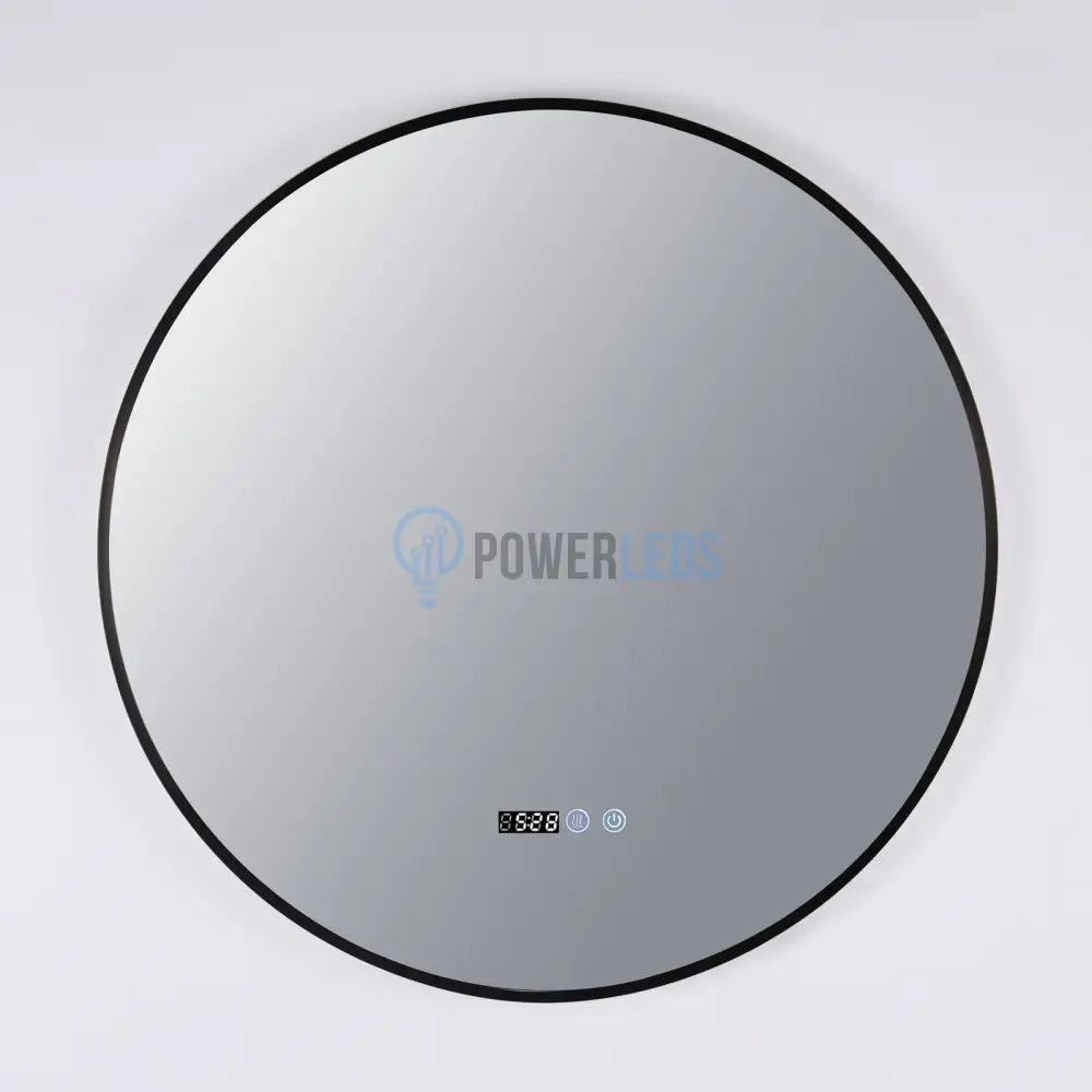 Oglinda Led Rotunda 70Cm Rama Neagra Ceas Temperatura Touch Si 3 Lumini Od010T/Bk Mirror