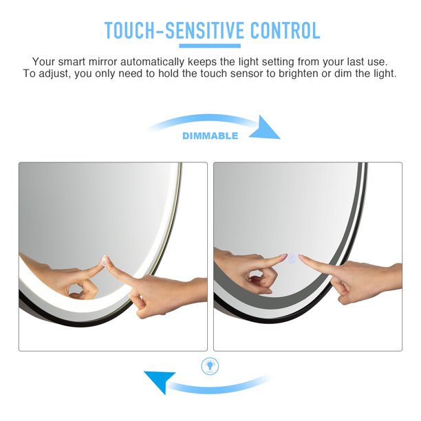 Oglinda LED Rotunda 60cm Rama Neagra Dezaburire si Touch C1176BKS