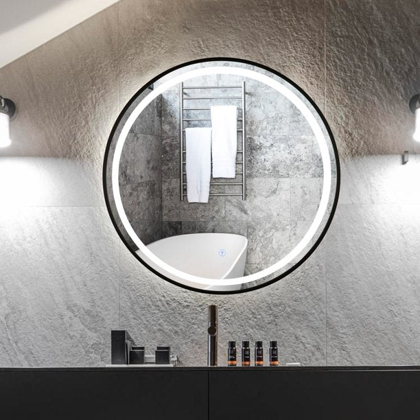 Oglinda LED Rotunda 60cm Rama Neagra Dezaburire si Touch C1176BKS
