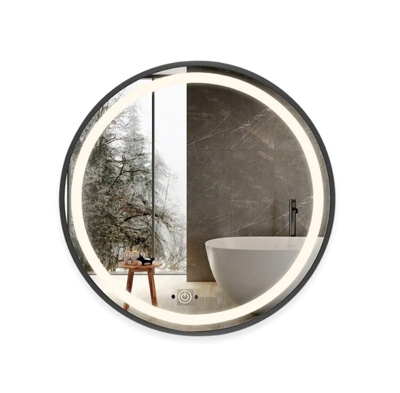 Oglinda LED Rotunda 60cm Rama Neagra Dezaburire si Touch C1176BKS